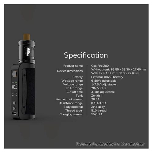 authentic innokin coolfire z80 box mod kit with zenith ii tank atomizer leather white vw 680w 1 x 18650 55ml 03 08ohm